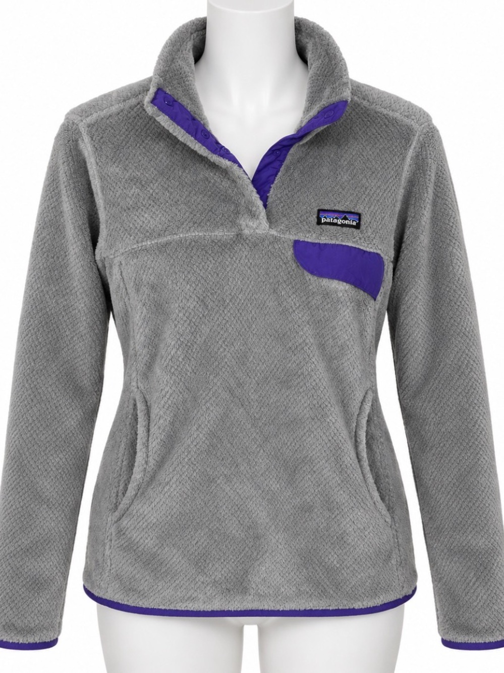 Patagonia Gray Fleece Pullover with Purple Accents